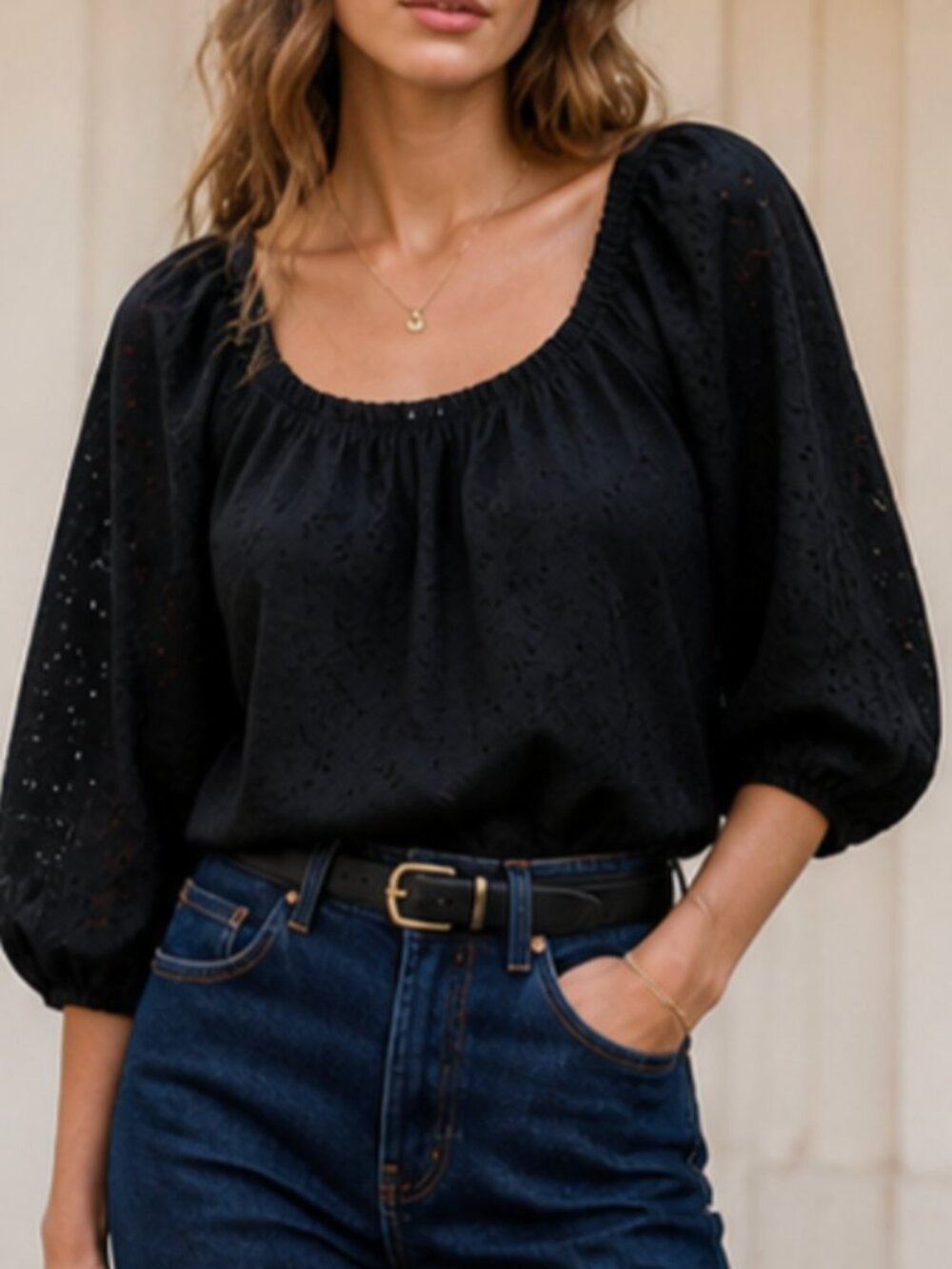 NWT Sanctuary‎ Blouse Top Womens Size Xs Black Eyelet Puff Sleeves Bohemian